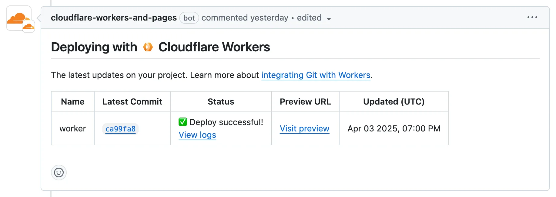 GitHub pull request comment